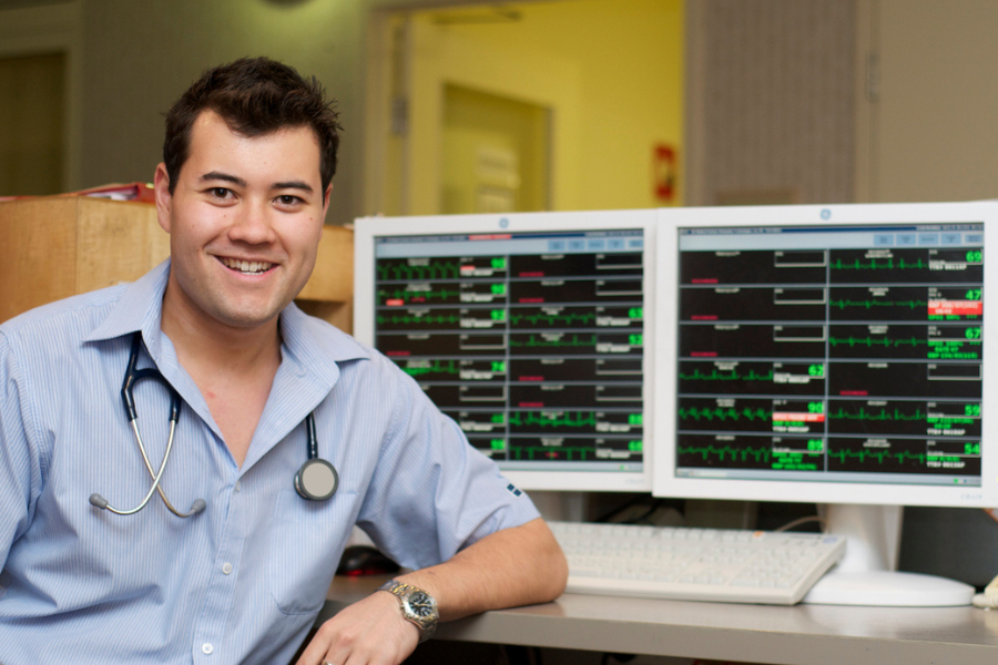 Rostered Junior Medical Officer (JMO) at hospital computer