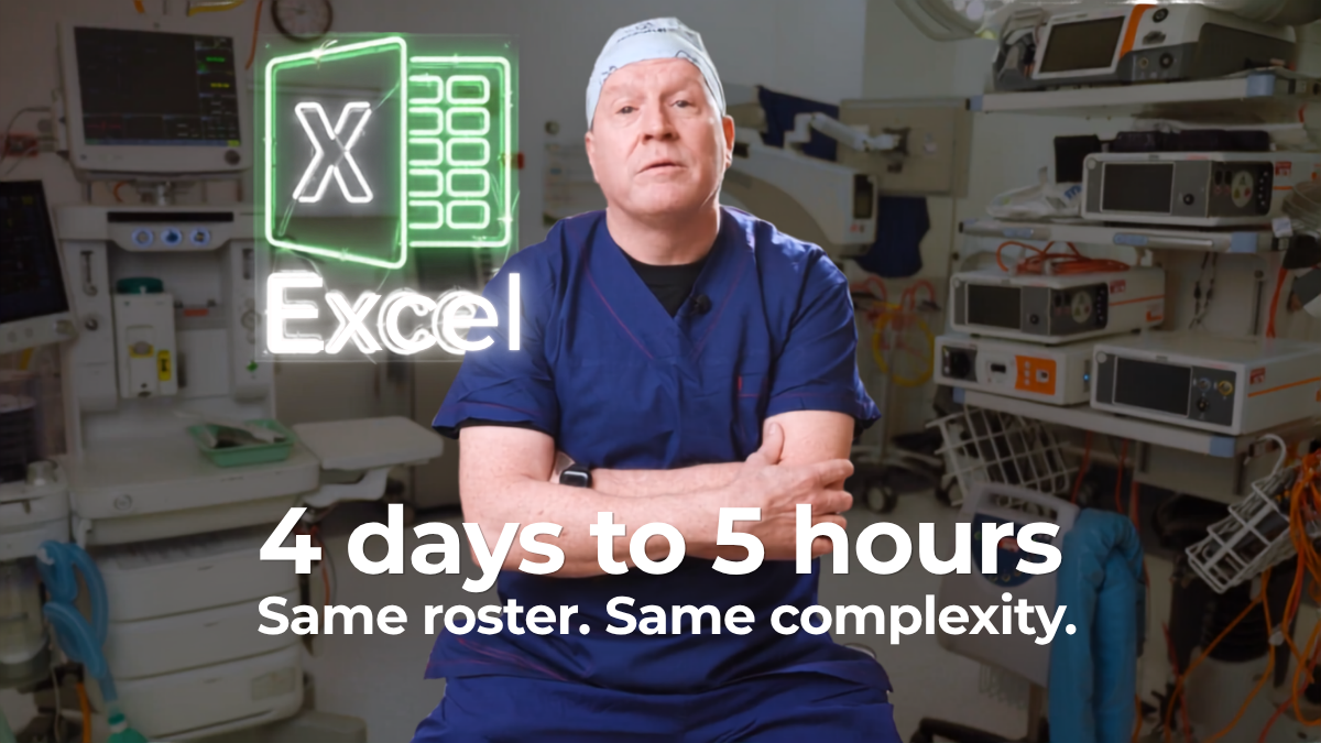 Dr Chris Jones, practising anaesthetist and founder of HosPortal, explains how one Australian hospital reduced roster preparation from four days to approximately five hours using hospital rostering software.